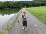 Yvonne Lease of Martinsburg, W.Va. sends along this picture of her six year old grandson Brantley's first fishing trip to Poor House Park. On July 17, 2022.  Here is Brantley's first fish. 
